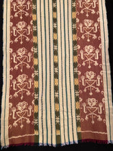 Load image into Gallery viewer, Handcrafted Ikat  professionally woven cotton of the highest grade.  Info: You Can Use a Scarf,Blanket. Black, broken white, brown and dark green with petro colours with straight lines with traditional human image.453    Size:115x215cm
