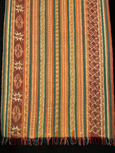 Load image into Gallery viewer, Handcrafted Ikat  professionally woven cotton of the highest grade.  Info: You Can Use a Scarf,Blanket. green, dark brown and yellow straight lines   Size:115x215cm. 448
