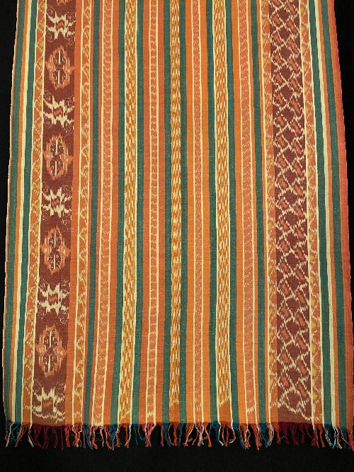 Handcrafted Ikat  professionally woven cotton of the highest grade.  Info: You Can Use a Scarf,Blanket. green, dark brown and yellow straight lines   Size:115x215cm. 448